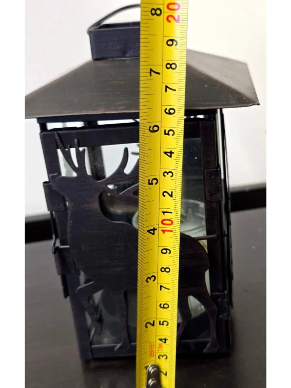 Rustic Metal Deer Moose Lantern Candle Holder Glass Doors Cabin Decor Wildlife - Picture 6 of 6